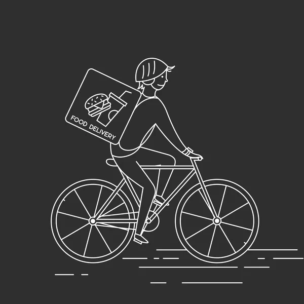 Kurier auf dem Fahrrad liefert Lebensmittel aus. — Stockvektor