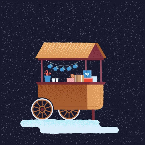 Mercado de Navidad con comida y bebidas calientes . — Vector de stock