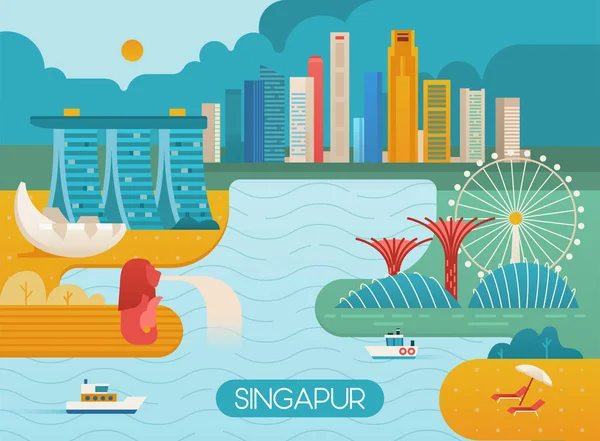 Singapore skyline van de stad. — Stockvector