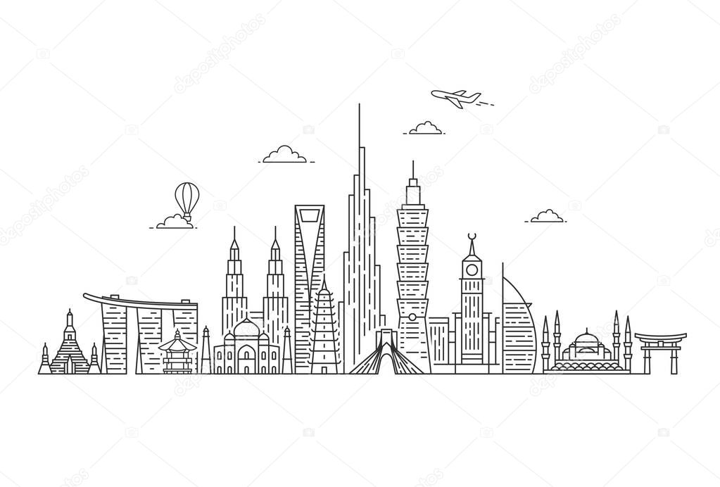 Asia skyline. Travel and tourism background.