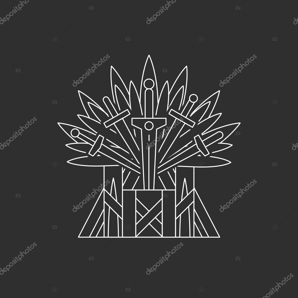 Iron throne. Ceremonial chair built of weapon. Vector illustration