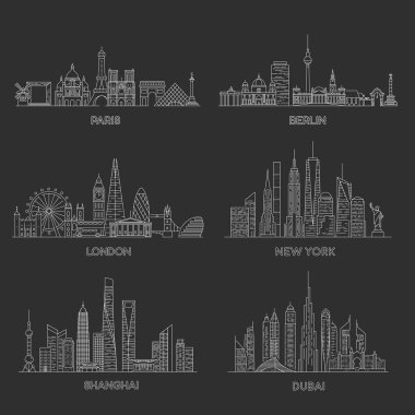Şehirlerin siluetleri. Vektör çizimi