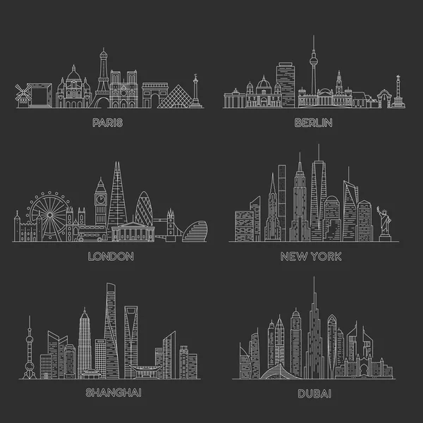 Linhas do horizonte das cidades. Ilustração vetorial — Vetor de Stock