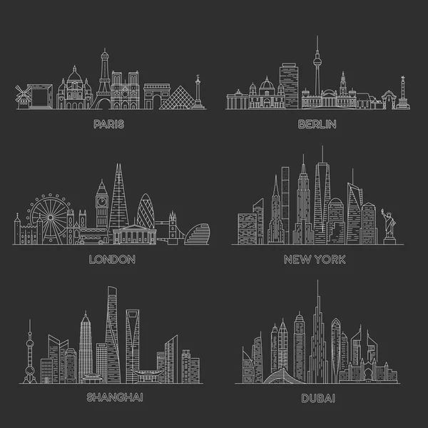 Linhas do horizonte das cidades. Ilustração vetorial —  Vetores de Stock