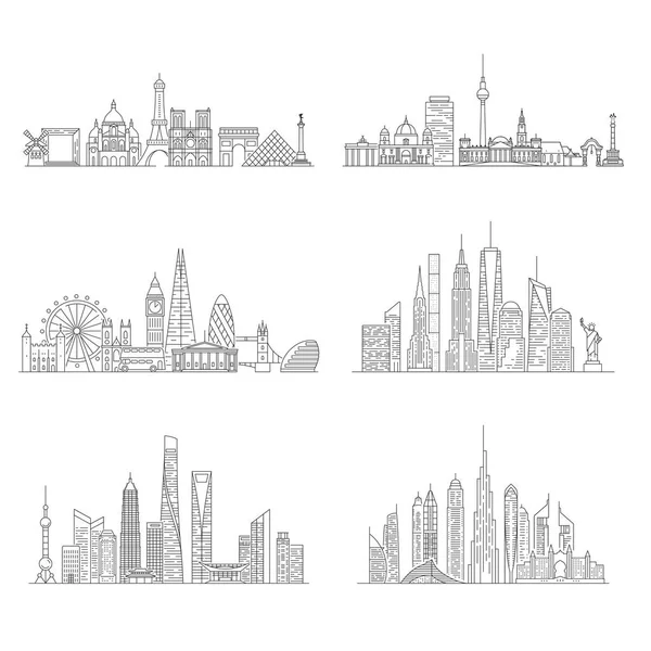 Skylines der Städte festgelegt. — Stockvektor