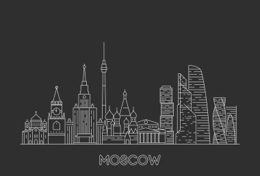 Moskova silueti, Rusya. Çizgi sanatı stili