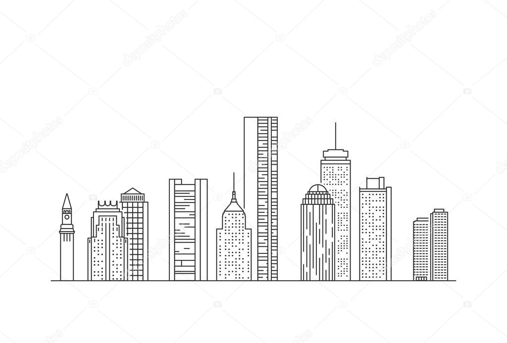 Boston city skyline. USA. Line art style illustration