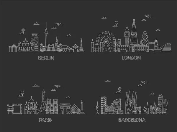 Berlín, Londres, París, Barcelona ciudades — Vector de stock