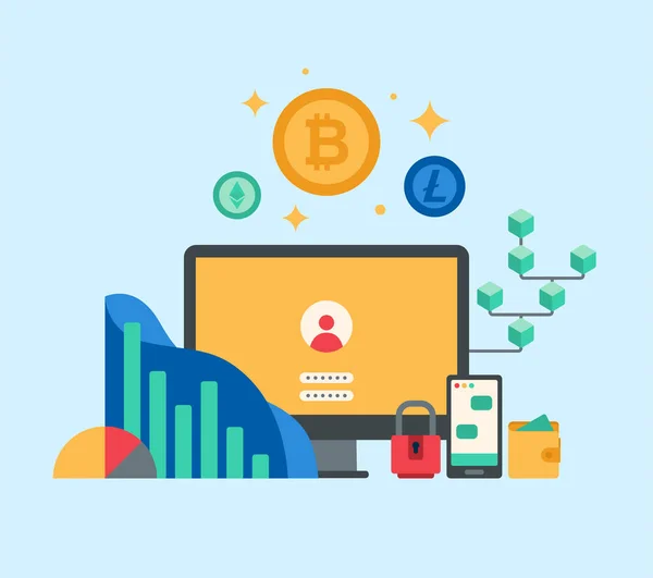 Cryptocurrency 和 blockchain — 图库矢量图片