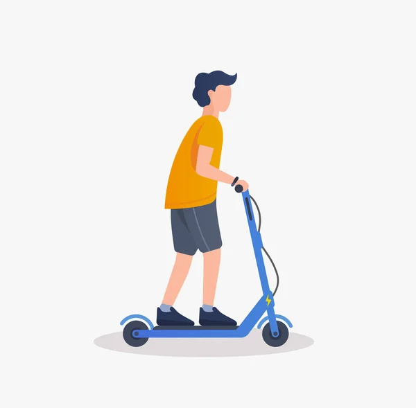 Jeune homme équitation scooter électrique. — Image vectorielle