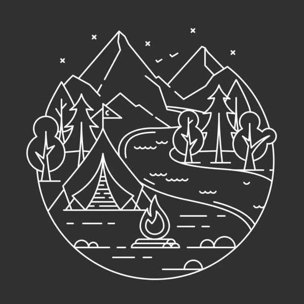 Camping en un bosque . — Vector de stock