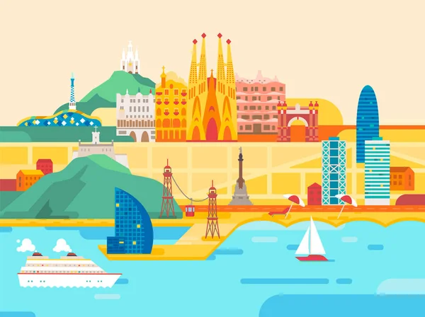 Ciudad de Barcelona. Viajes y turismo. — Vector de stock