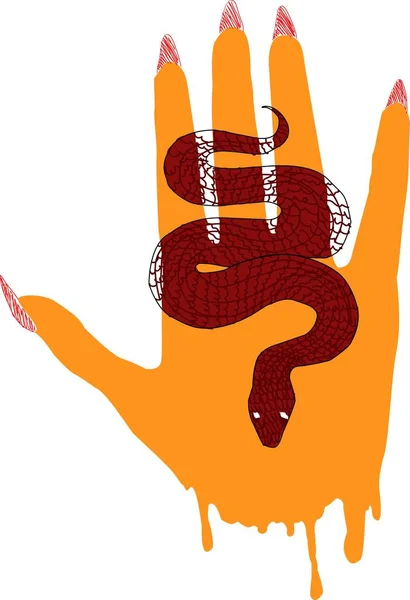 Red Snake Yellow Female Hand Occultism Snake Symbol Vector Illustration — Stock Vector