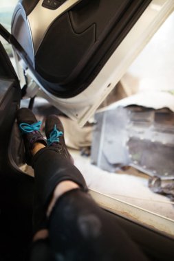 Gomel / Beyaz Rusya - 1 Haziran 2018: Lamborghini Aventador spor araba panodan deri siyah