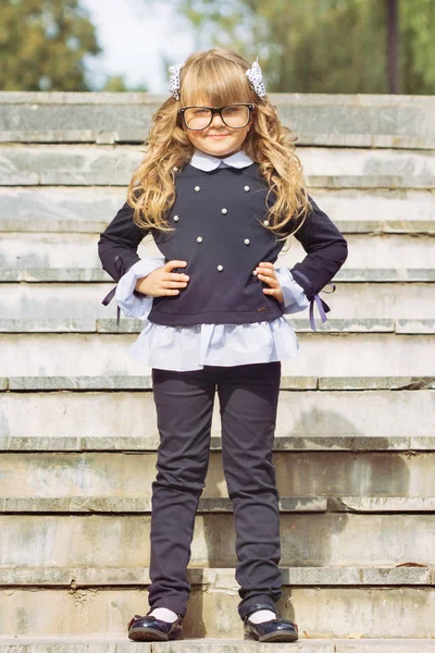 Trochu Veselé Modrooké Děvče Které Prvotřídní Rozvláčné Vlasy Bantikami Brýle — Stock fotografie