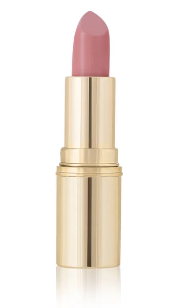 Natürliche Farbe Lippenstift Goldverpackung Isoliert Auf Weißem Hintergrund — Stockfoto