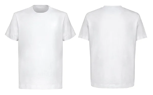 前卫和3 4的白色T恤的观点孤立在白色背景的常规风格 空白T恤做你的标志 — 图库照片