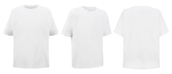 Front back and 3/4 views of white t-shirt on isolated on white background regular style. Blank t shirt for your logo.