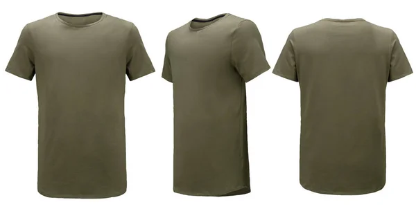 Дизайн Рубашки Концепция Людей Закрытие Пустой Зеленой Футболки Цвета Хаки Лицензионные Стоковые Фото