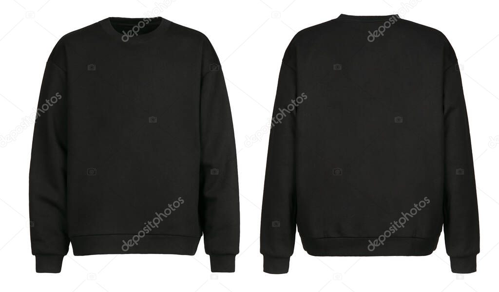 Blank black hoodie template. Hoodie sweatshirt long sleeve with clipping path, hoody for design mockup for print, isolated on white background.