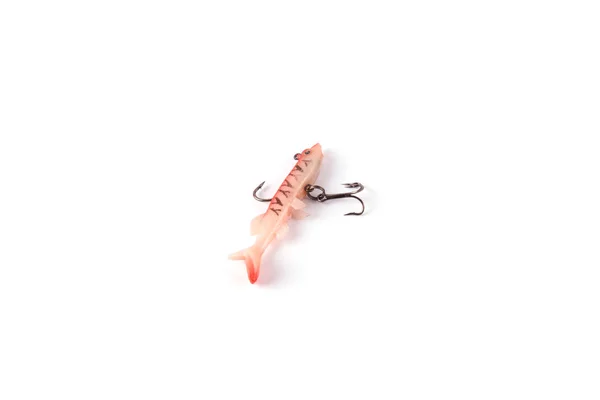 白色背景带钩的硅胶鱼 — 图库照片