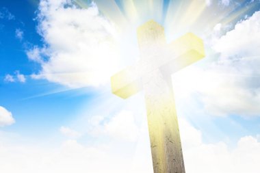 Mavi gökyüzü tahtaya çapraz. Din kavramı