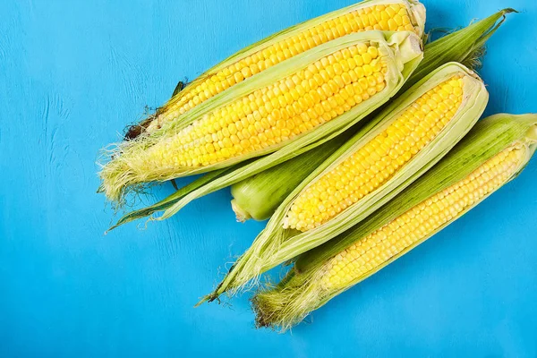 Fresh Corn Wood Desk Food Ingredients — Stock Photo, Image