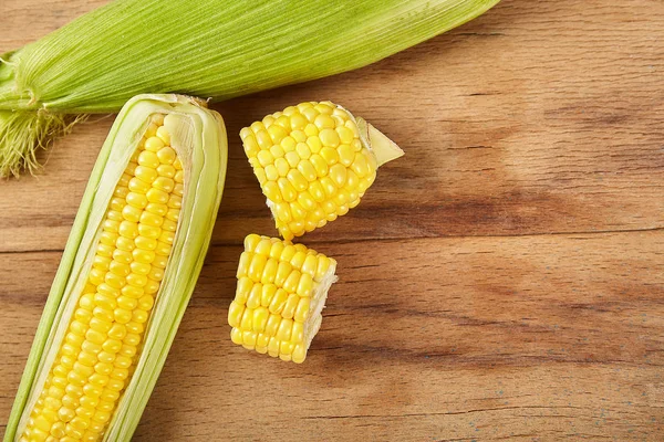 Fresh Corn Wood Desk Food Ingredients — Stock Photo, Image