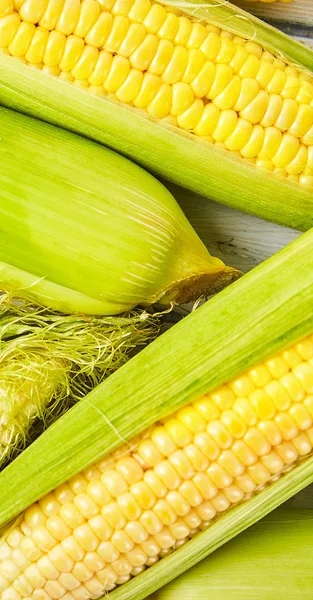 Fresh Corn Wood Desk Food Ingredients — Stock Photo, Image