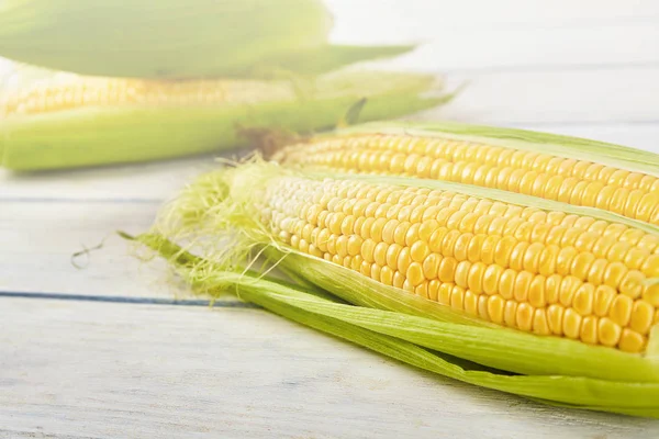 Fresh Corn Wood Desk Food Ingredients — Stock Photo, Image