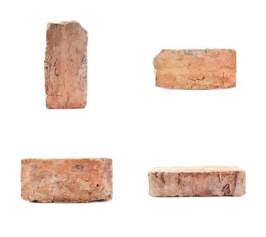 Eski beyaz arka plan üzerinde izole tuğla ayarla