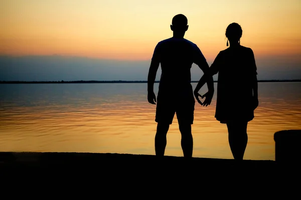 Couple Love Beach Sunset Sea Nature Background — Stock Photo, Image