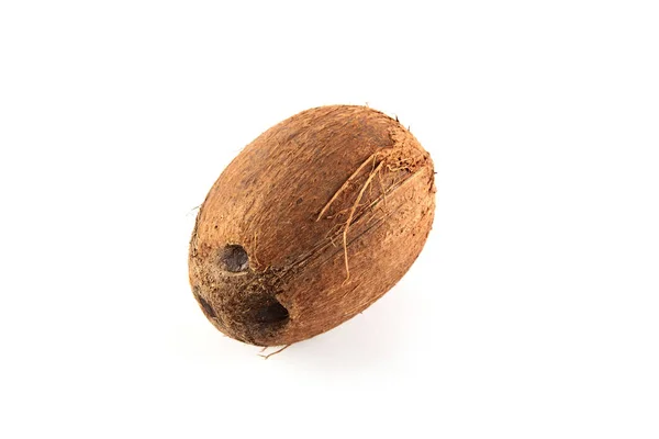 Rijpe Verse Kokosnoot Geïsoleerd Wit Voedingsmiddelen Nieuwe Voedselingrediënten — Stockfoto