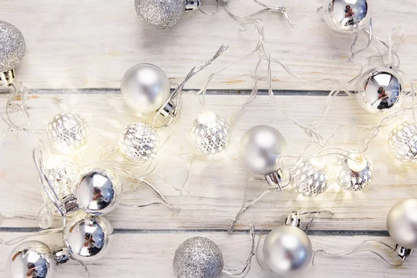 Árbol Abeto Navidad Con Decoración Tablero Madera Oscura — Foto de Stock