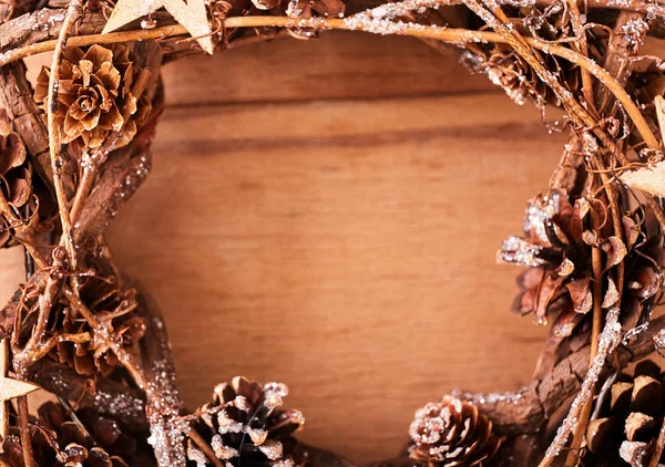 Weihnachtskranz Auf Holzgrund Ansicht Von Oben Bild — Stockfoto