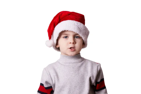 Little Boy Santa Hat Isolated White Background — Stock Photo, Image