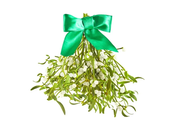 Scopa Vischio Verde Sulla Scrivania Legno Sfondo Naturale Pianta Natale — Foto Stock