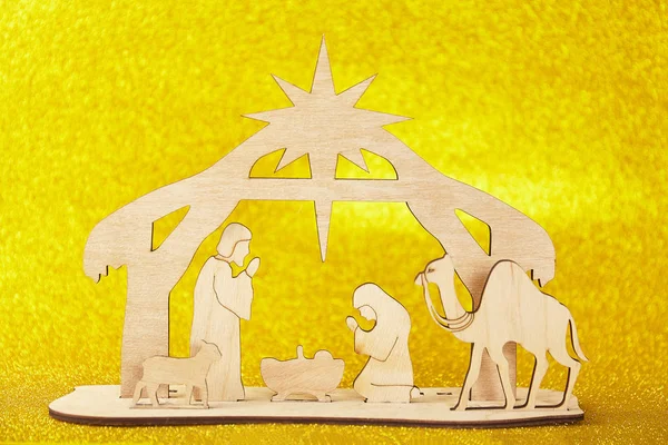 Рождественская Сцена Младенца Иисуса Яслях Марией Иосифом Силуэте Окружении Животных — стоковое фото