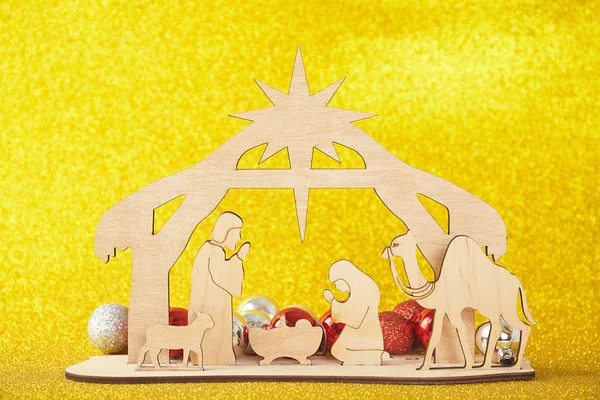 Christmas Nativity Scene Baby Jesus Manger Mary Joseph Silhouette Surrounded — Stock Photo, Image