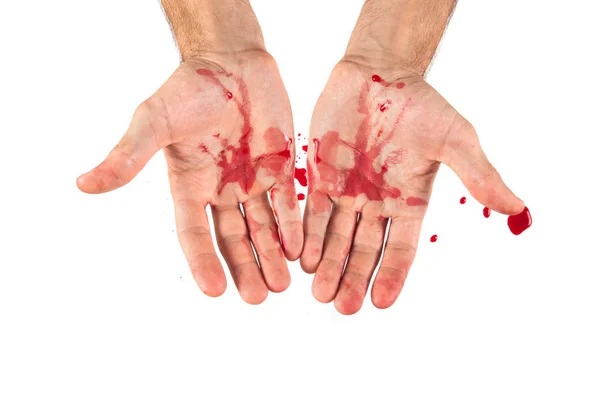 Χέρι Στο Αίμα Που Απομονώνονται Λευκό Φόντο — Φωτογραφία Αρχείου