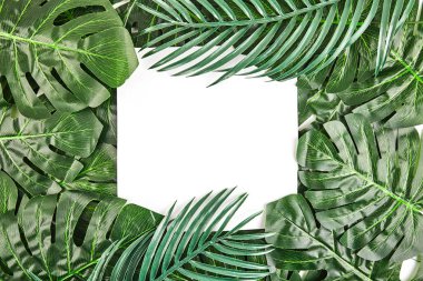 Tropikal yaprak vintage çerçeve ile yapılmış yaratıcı düzeni.