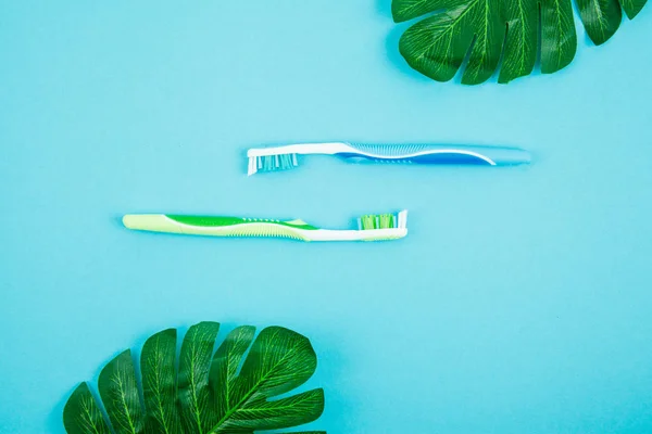 Tooth brush on blue background — Stock Photo, Image