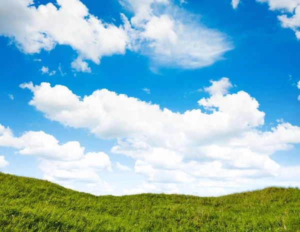 Campo verde e céu azul — Fotografia de Stock