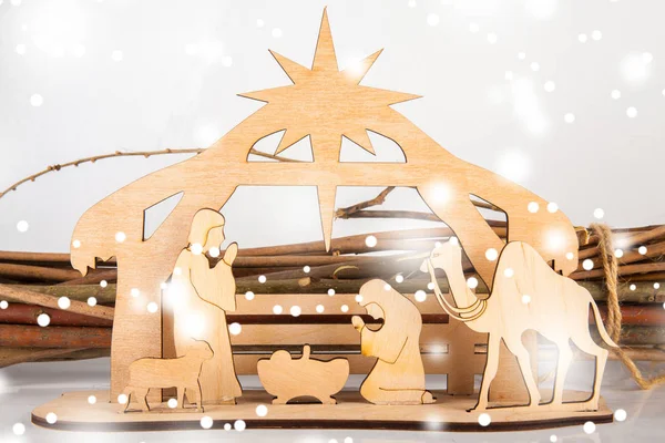 Christmas Nativity Scene of baby Jesus in the manger with Mary a — Stock Photo, Image