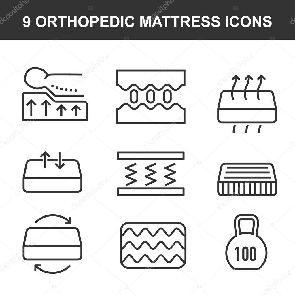 Orthopedic mattress flat line icons.
