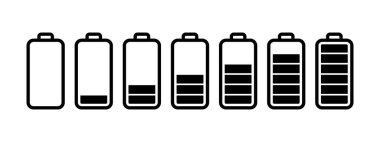 Beyaz üzerine pil simgesi. Şarj çizimi. Düz İşaret