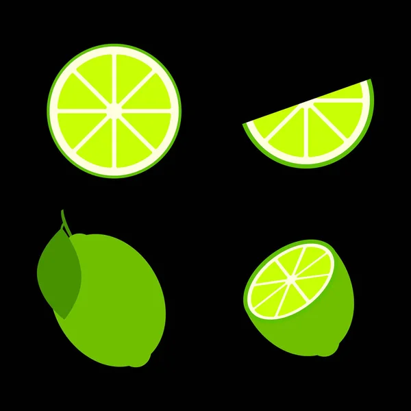 Vector Lima Rebanada Verde Ilustración Limón Aislado Medio Fruta Lima — Vector de stock