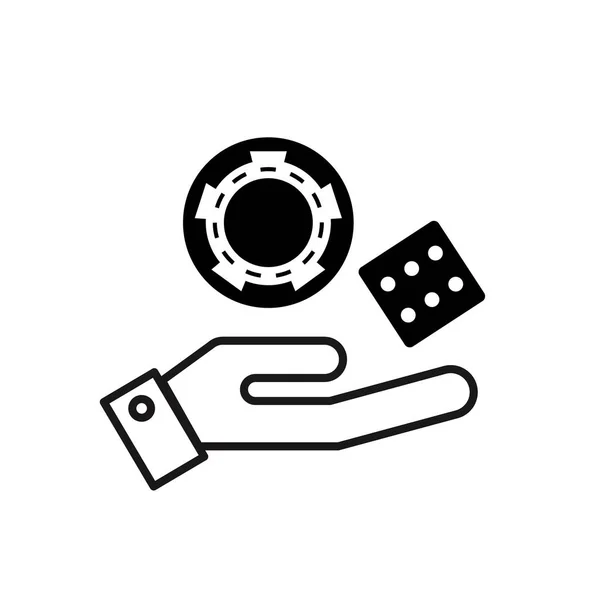 Fekete Ikon Szerencsejáték Koncepció Sziluett Játék Zseton Játék Kocka Tartja — Stock Vector