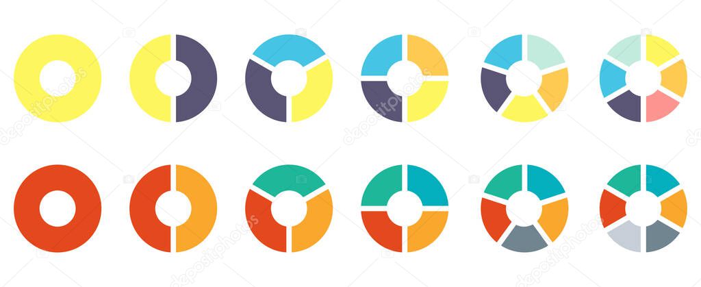 Pie chart set on white background. Circle icons for infographic. Vector
