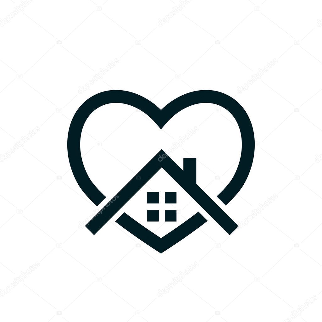 Heart with home shape designed as a logo or icon on white. Stock vector